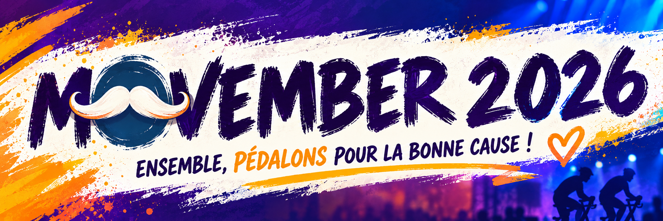MOVEMBER 2026, avec une moustache dans le O — Ensemble, pédalons pour la bonne cause !